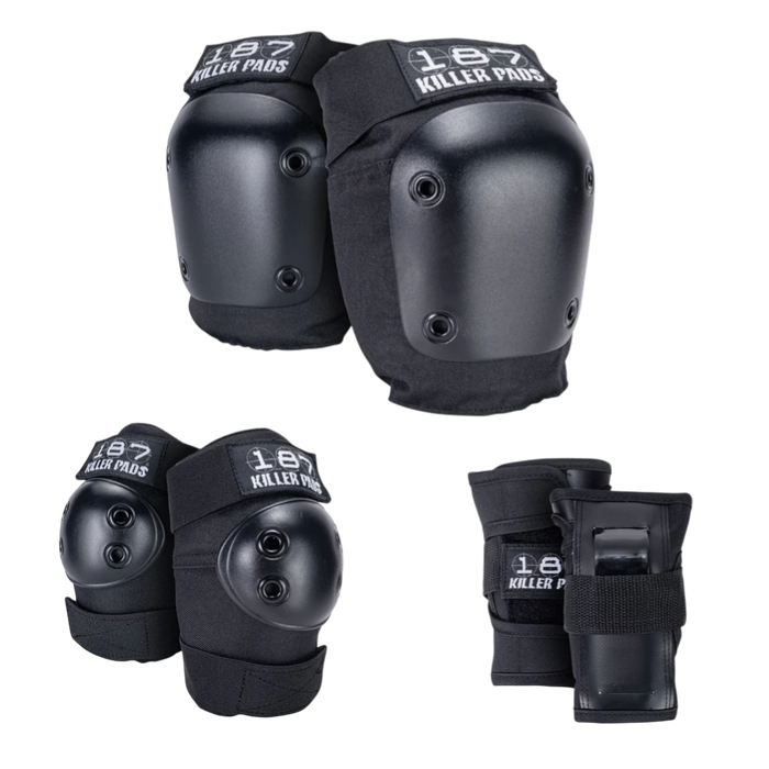 187 Killer Pads - Black Pre-K Pad Set - Knee/Elbow/Wrist Safety Gear Set