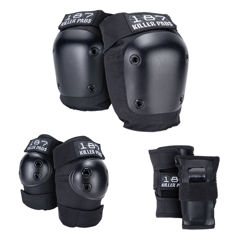 187 Killer Pads - Black Six Pack - Adult Knee/Elbow/Wrist Safety Gear Set