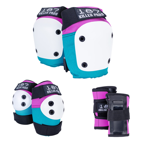 187 Killer Pads - Pink/Teal Six Pack - Adult Knee/Elbow/Wrist Safety Gear Set