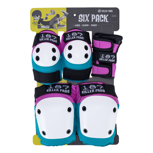 187 Killer Pads - Pink/Teal Six Pack - Adult Knee/Elbow/Wrist Safety Gear Set