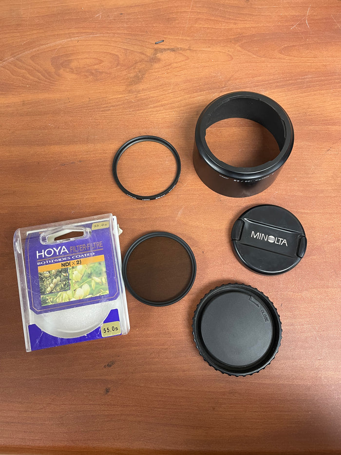 Minolta 100mm f2.8 AF MACRO Sony A-Mount Lens w/Hood JAPAN