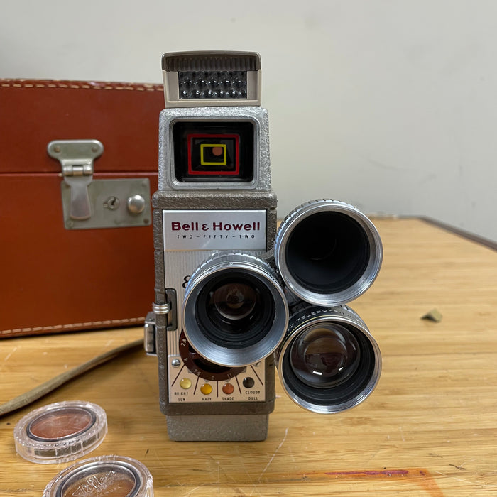 Bell & Howell Two-Fifty-Two 252 8mm Camera w/ Turret, Light Meter, Case, & Filters