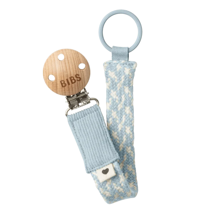 BIBS Pacifier Clip BIBS Pacifier Clip (Braided) - Baby Blue/Ivory
