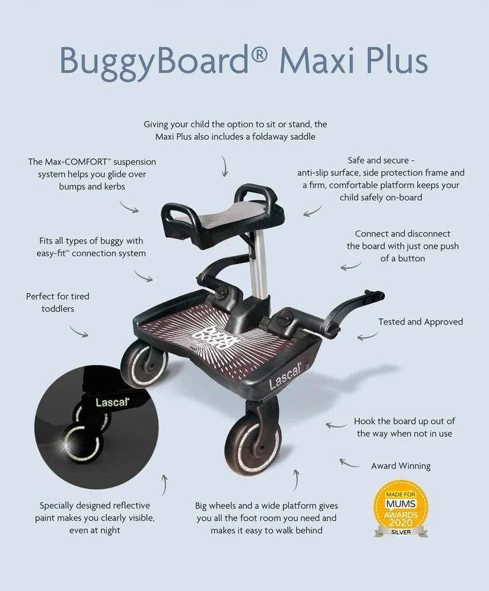 Lascal Buggy Boards Lascal BuggyBoard Maxi Plus - Black / Grey Seat