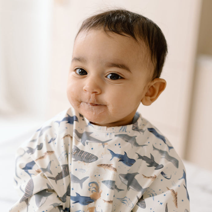 Loulou Lollipop Bibs Loulou Lollipop Long Sleeve Bib - Smiley Sharks