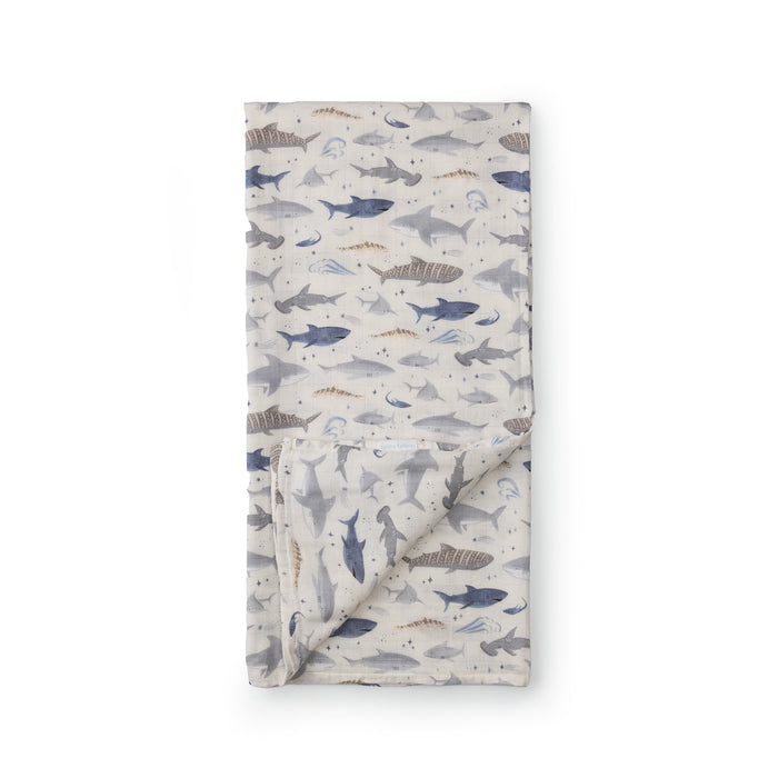Loulou Lollipop Swaddle Loulou Lollipop Muslin Swaddle - Smiley Sharks
