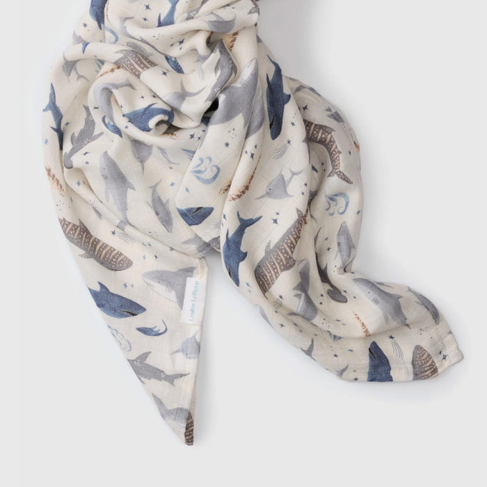 Loulou Lollipop Swaddle Loulou Lollipop Muslin Swaddle - Smiley Sharks