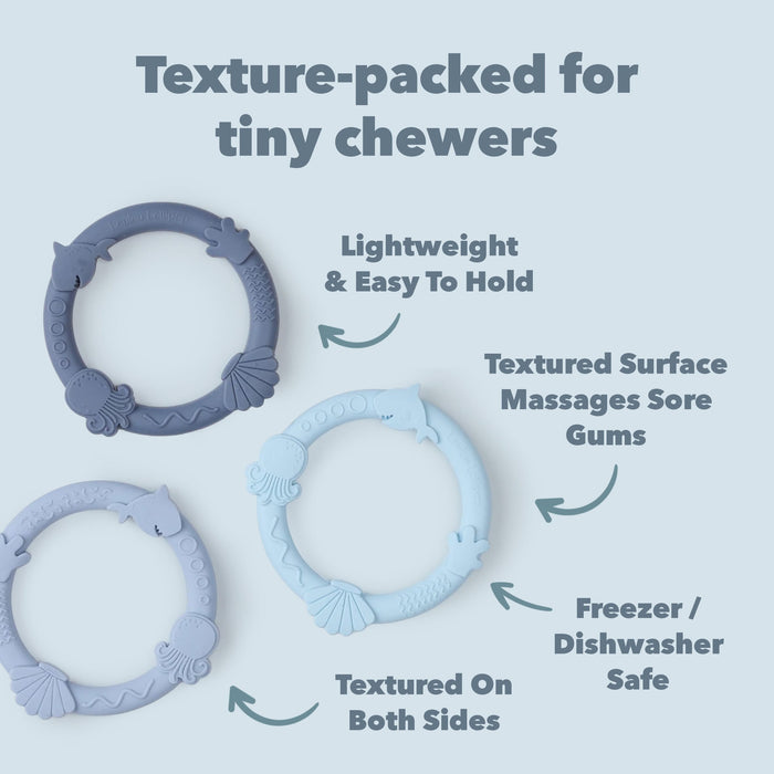 Loulou Lollipop Pacifiers & Teethers Loulou Lollipop Teething Ring Sets - Blue Fog