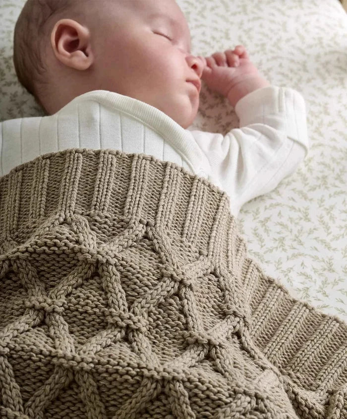 Mamas & Papas Blankets Mamas & Papas Cable Knit Blanket - Welcome to the World, Seedling Mocha