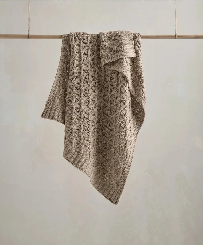 Mamas & Papas Blankets Mamas & Papas Cable Knit Blanket - Welcome to the World, Seedling Mocha