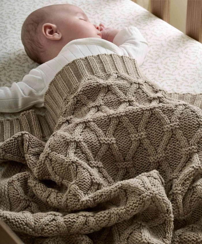 Mamas & Papas Blankets Mamas & Papas Cable Knit Blanket - Welcome to the World, Seedling Mocha