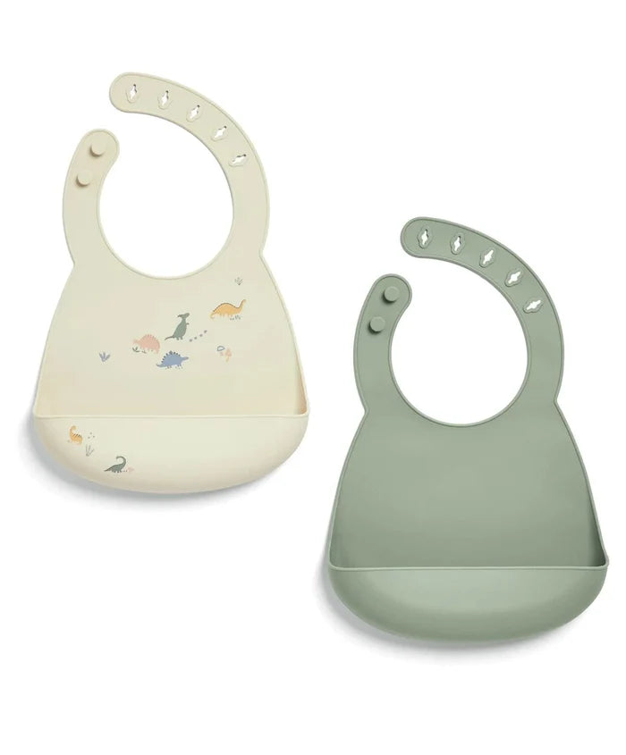 Mamas & Papas Nursing & Feeding Mamas & Papas Silicone Bibs (2 Pack) - Dino Teal