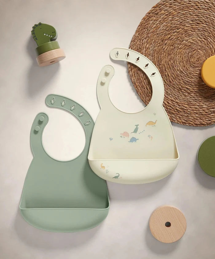 Mamas & Papas Nursing & Feeding Mamas & Papas Silicone Bibs (2 Pack) - Dino Teal