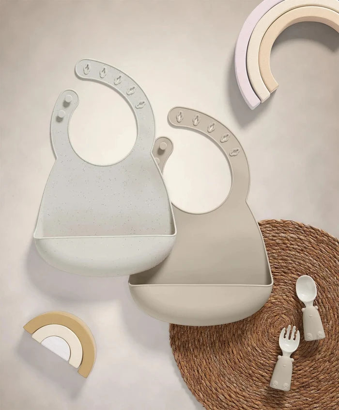 Mamas & Papas Nursing & Feeding Mamas & Papas Silicone Bibs (2 Pack) – Neutral Speckle