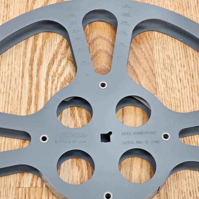 Neumade 16mm 1200' Metal Projector reel with Metal Storage Can Neumade