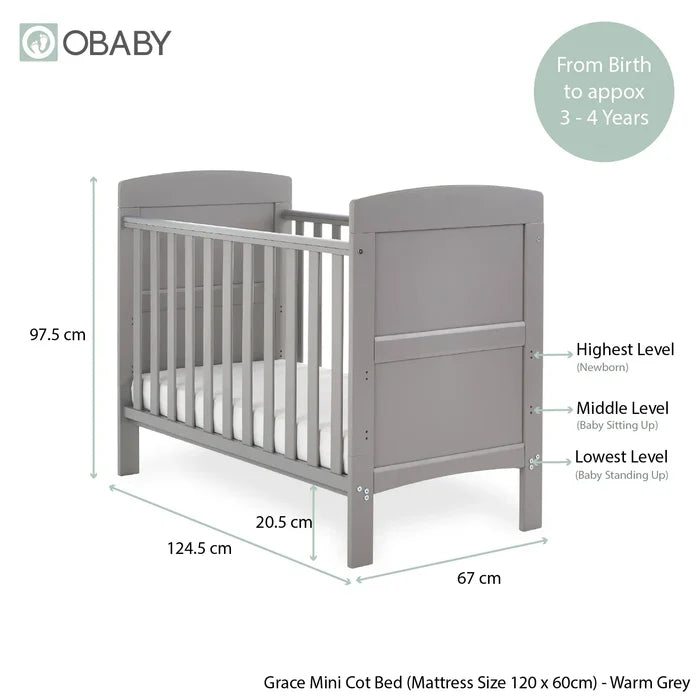OBABY Cot Beds Obaby Grace Mini Cot Bed - Warm Grey