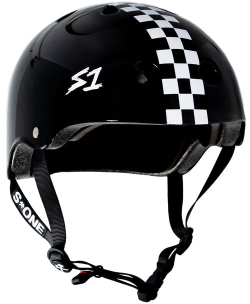 S1 Lifer Helmet -  Black Gloss w/ Checkers | Adult Skate Helmets from S-One