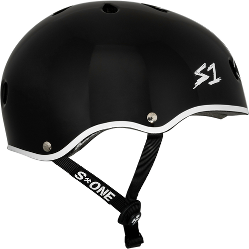 S1 Lifer Helmet - Gavo Collab Black Gloss w/White Outline | Adult Skate Helmets from S-One