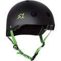 S1 Lifer Helmet - Matte Black with Green Straps | Adult Skate Helmets from S-One