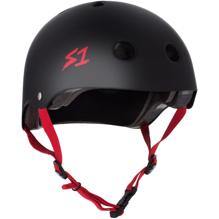 S1 Lifer Helmet - Matte Black with Red Straps | Adult Skate Helmets from S-One