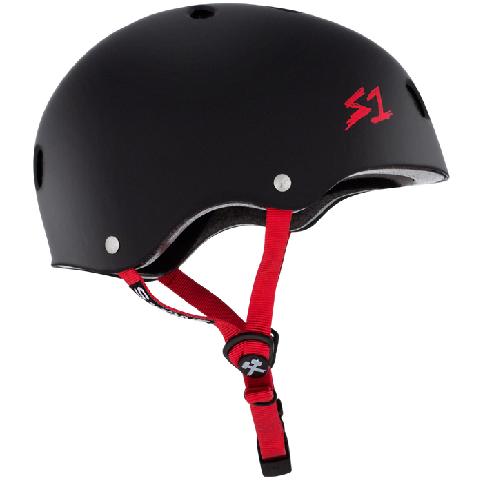 S1 Lifer Helmet - Matte Black with Red Straps | Adult Skate Helmets from S-One