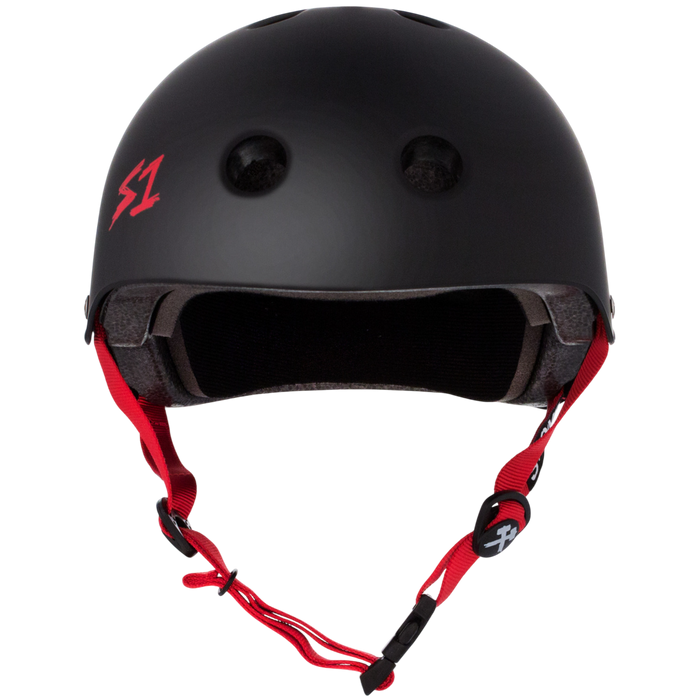 S1 Lifer Helmet - Matte Black with Red Straps | Adult Skate Helmets from S-One