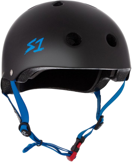 S1 Lifer Mini Helmet - Black Matte with Cyan Straps | Childrens Skate Helmets From S-One