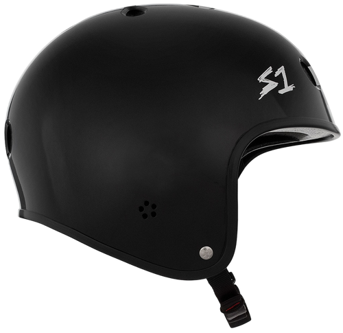 S1 Lifer Retro Helmet - Black Matte with White Checkers | Adult Skate Full Cut Helmets from S-One