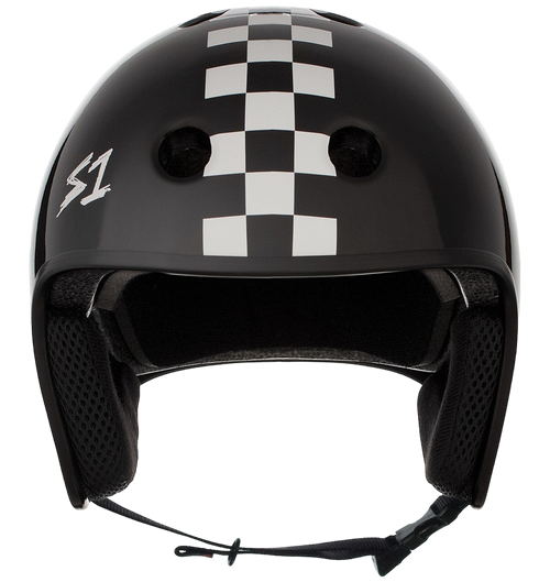 S1 Lifer Retro Helmet - Black Matte with White Checkers | Adult Skate Full Cut Helmets from S-One