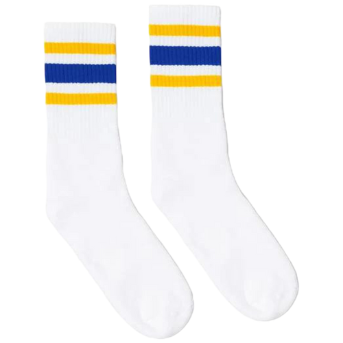 Socco - Gold and Blue Striped Socks | White