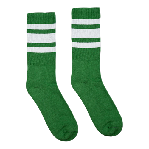 Socco - White Striped Socks | Forest Green