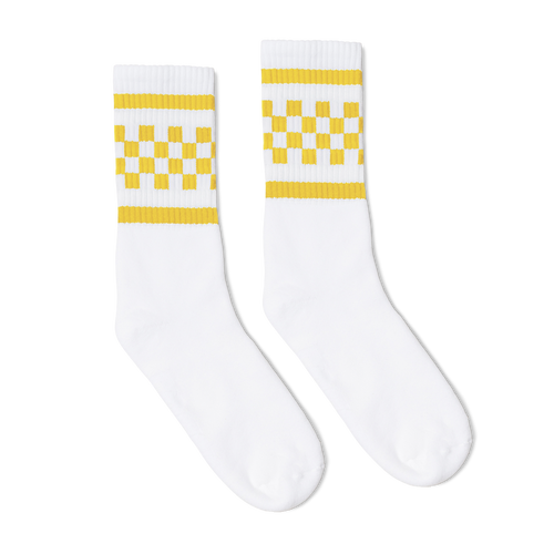 Socco skate socks -Yellow checkered Socks | White