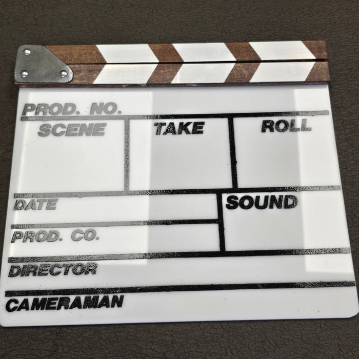 Standard 12" x 9" Acrylic Slate with B&W Clapper Sticks