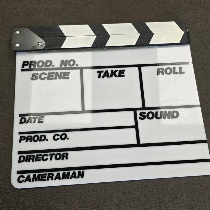 Standard 12" x 9" Acrylic Slate with B&W Clapper Sticks