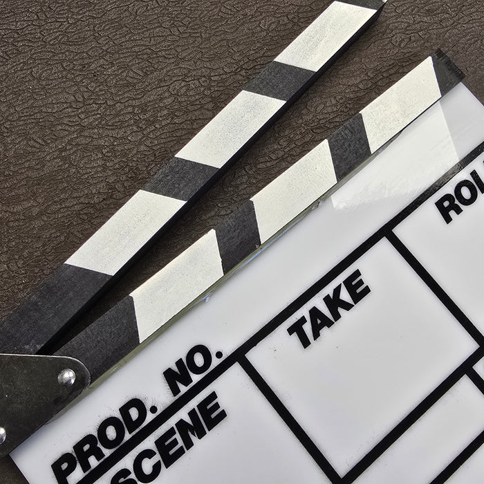 Standard 12" x 9" Acrylic Slate with B&W Clapper Sticks