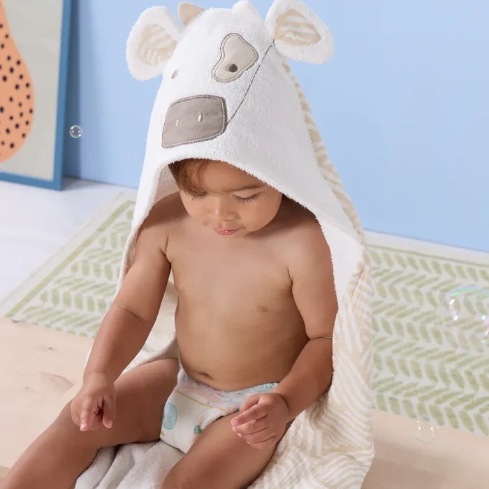 UK Baby Centre Tutti Bambini Hooded Towel & Wash Mitt Set - Clemi Cow