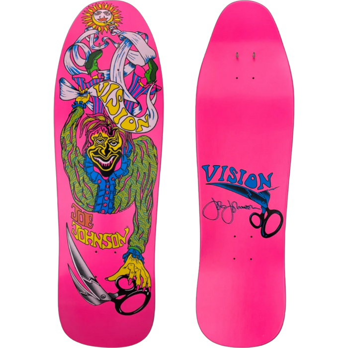 Vision - autographed Joe Johnson Scissors Reissue Skateboard Deck - Hot Pink Dip - Signed by request.